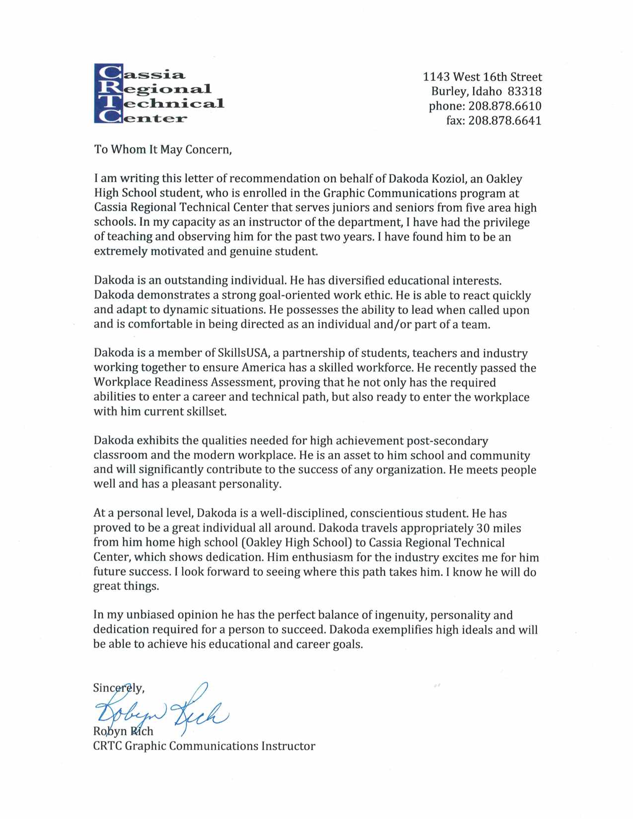 Letter of Recommendation. Try viewing the pdf below: